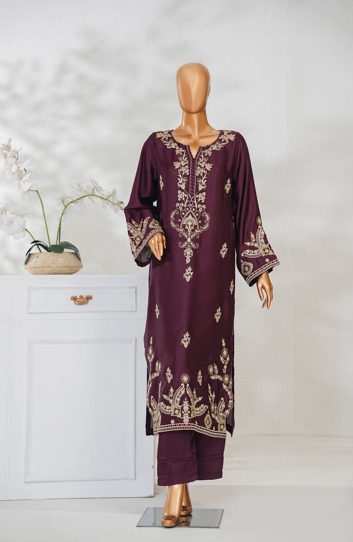 Mohar by Amna Khadija Embroidered Shamooz Silk Stitched 2 Piece Suit - AKMS-10 - AM25MOHR2 - Purple - Winter Collection