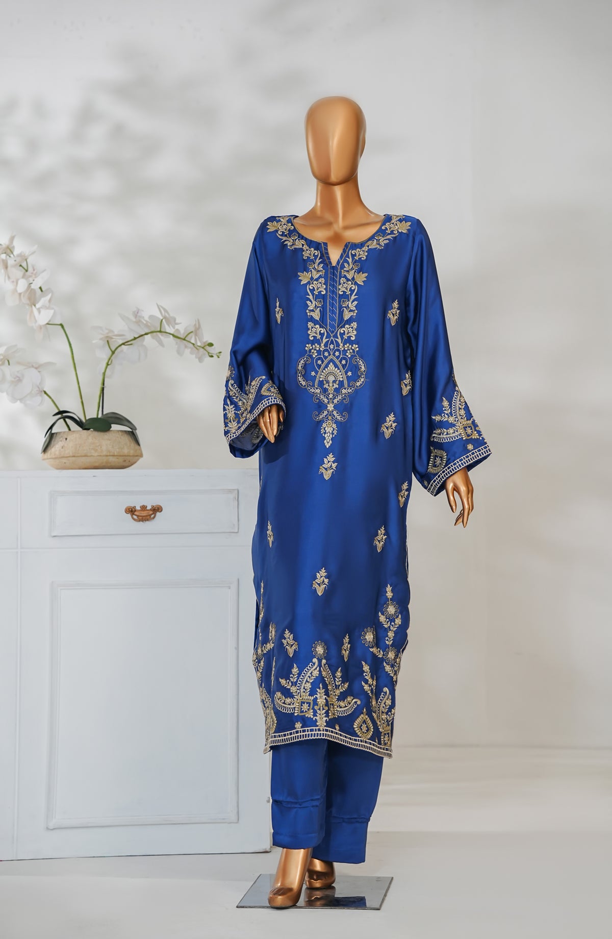 Mohar by Amna Khadija Embroidered Shamooz Silk Stitched 2 Piece Suit - AKMS-11 - AM25MOHR2 - Blue - Winter Collection