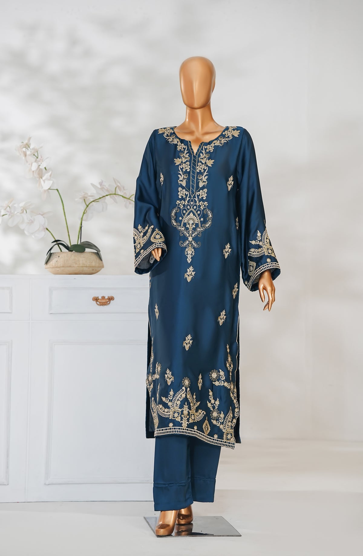 Mohar by Amna Khadija Embroidered Shamooz Silk Stitched 2 Piece Suit - AKMS-12 - AM25MOHR2 - Teal - Winter Collection