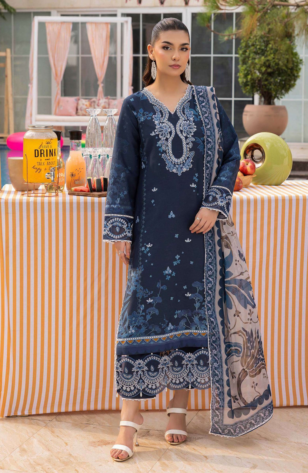 Mojito by Saad Shaikh Embroidered Lawn Unstitched 3 Piece Suit - D-1109 Blue Mirage - SS25MOJ - Blue - Summer Collection