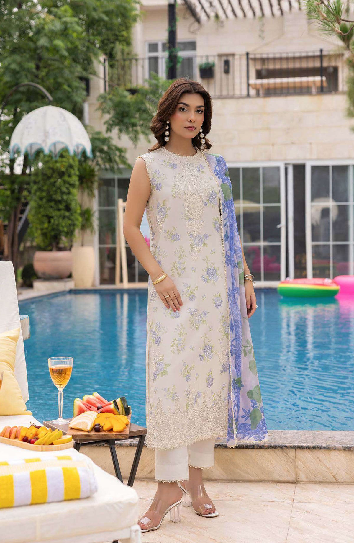 Mojito by Saad Shaikh Embroidered Lawn Unstitched 3 Piece Suit - D-1102 Tropelle - SS25MOJ - White - Summer Collection