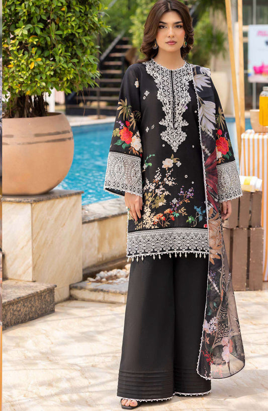 Mojito by Saad Shaikh Embroidered Lawn Unstitched 3 Piece Suit - D-1100 Zestel - SS25MOJ - Black - Summer Collection