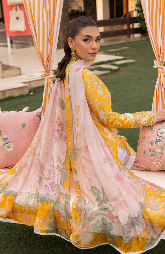 Mojito by Saad Shaikh Embroidered Lawn Unstitched 3 Piece Suit - D-1106 Amber Bloom - SS25MOJ - Yellow - Summer Collection