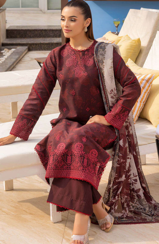 Mojito by Saad Shaikh Embroidered Lawn Unstitched 3 Piece Suit - D-1108 Twilight Flora - SS25MOJ - Maroon - Summer Collection