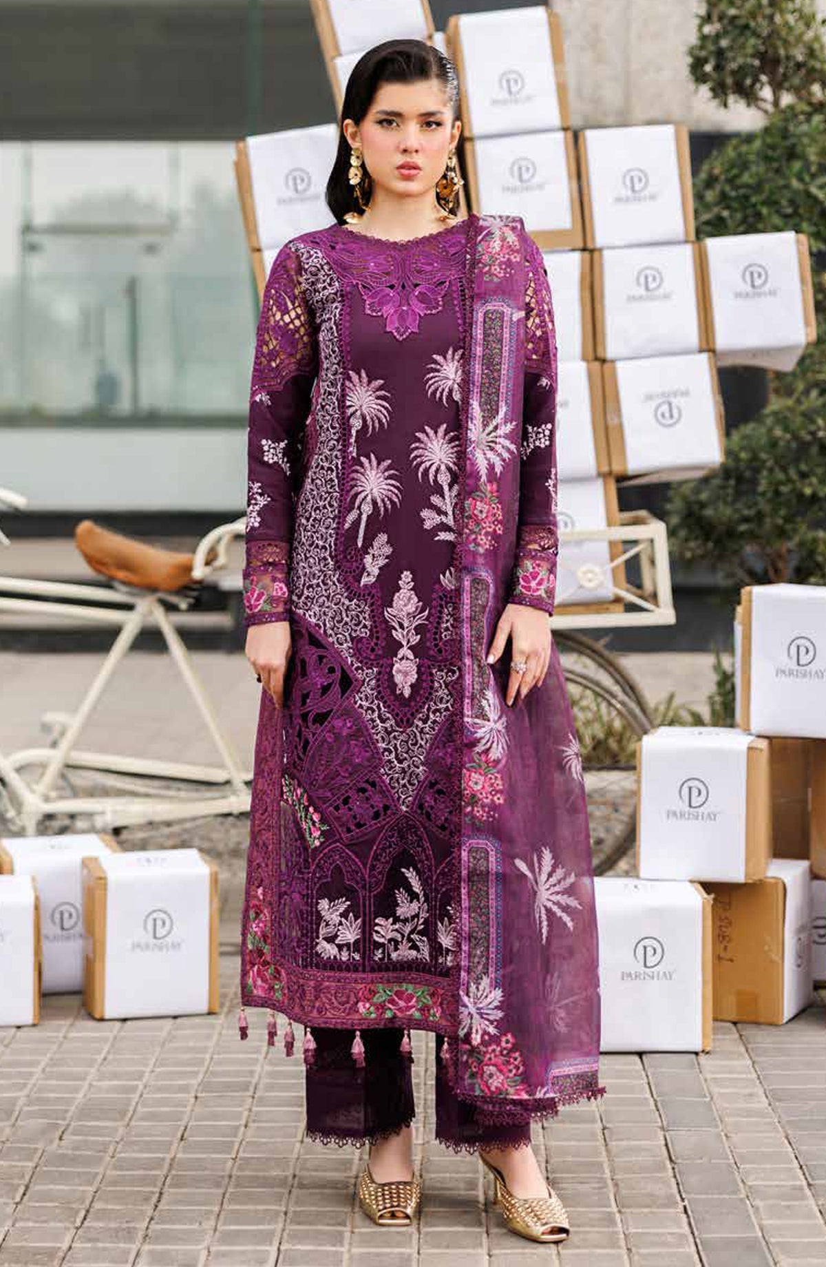 Monaco by Parishay Luxury Embroidered Lawn Unstitched 3 Piece Suit - MN-12 - PS26MNC - Purple - Summer Collection