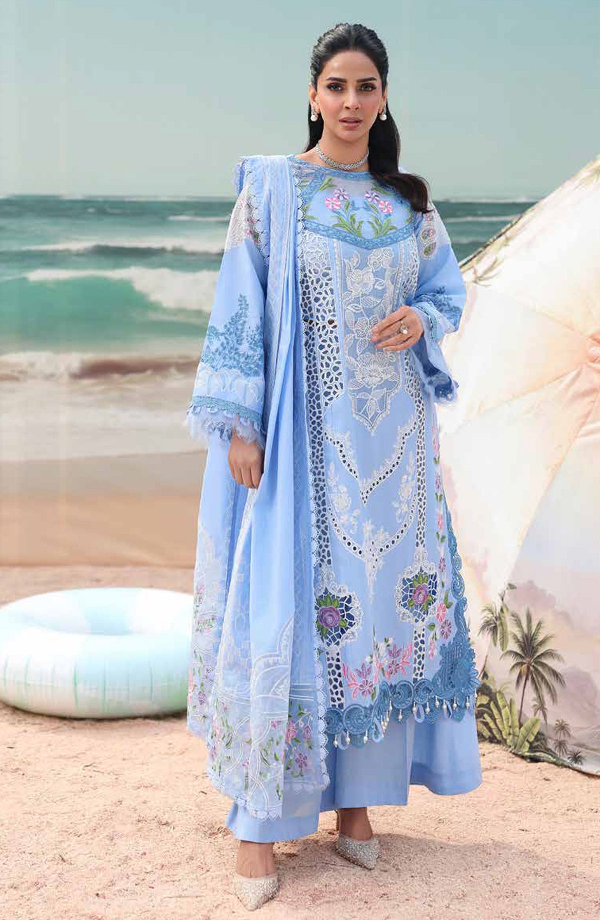 Monaco by Parishay Luxury Embroidered Lawn Unstitched 3 Piece Suit - MN-11 - PS26MNC - Sky Blue - Summer Collection