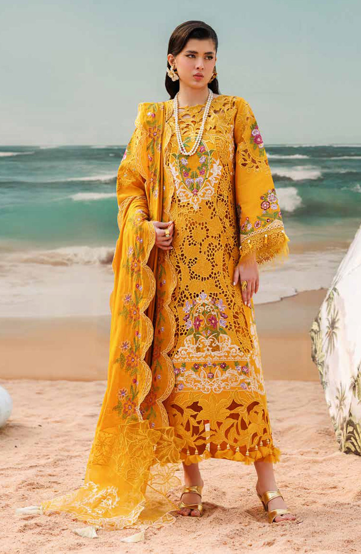 Monaco by Parishay Luxury Embroidered Lawn Unstitched 3 Piece Suit - MN-08 - PS26MNC - Mustard - Summer Collection