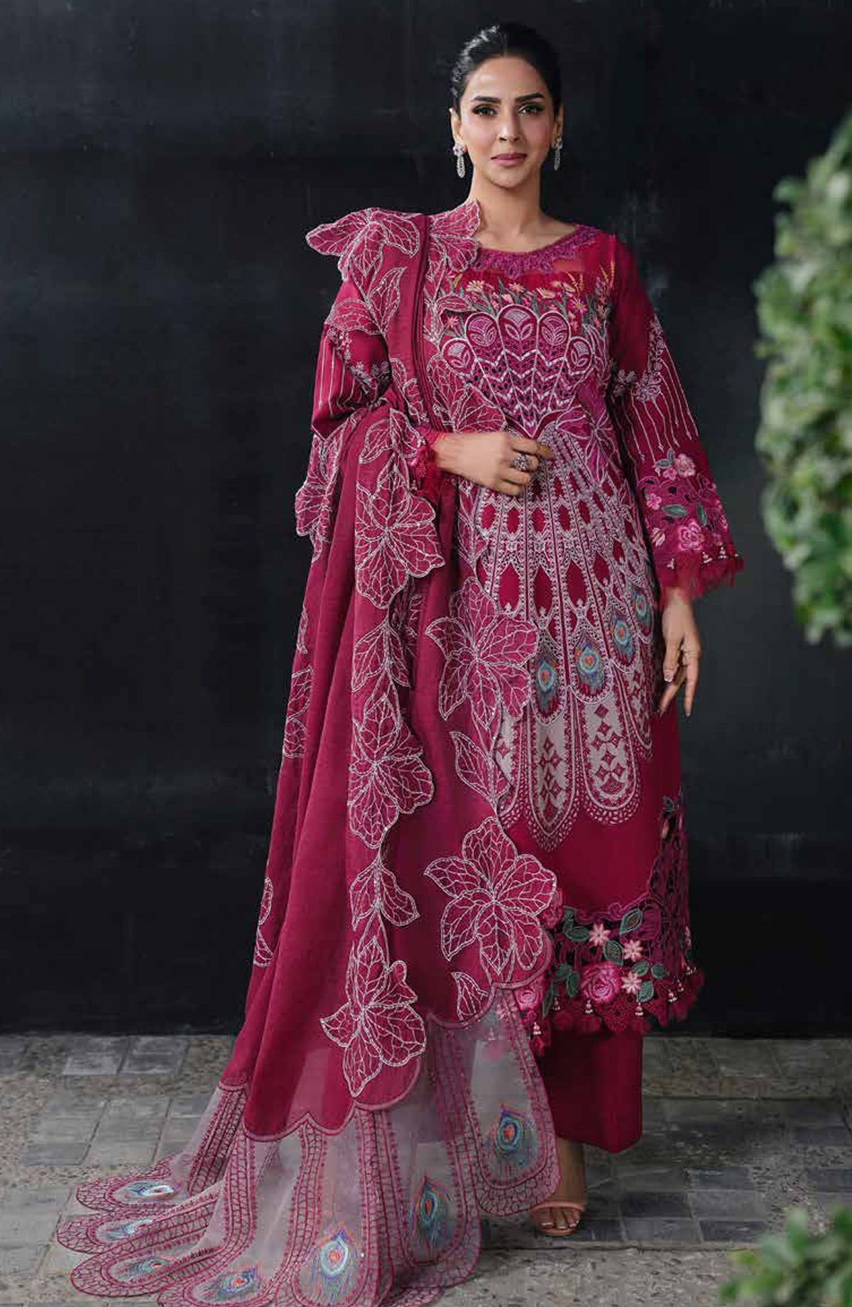 Monaco by Parishay Luxury Embroidered Lawn Unstitched 3 Piece Suit - MN-07 - PS26MNC - Pink - Summer Collection