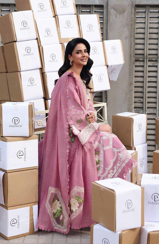 Monaco by Parishay Luxury Embroidered Lawn Unstitched 3 Piece Suit - MN-02 - PS26MNC - Pink - Summer Collection