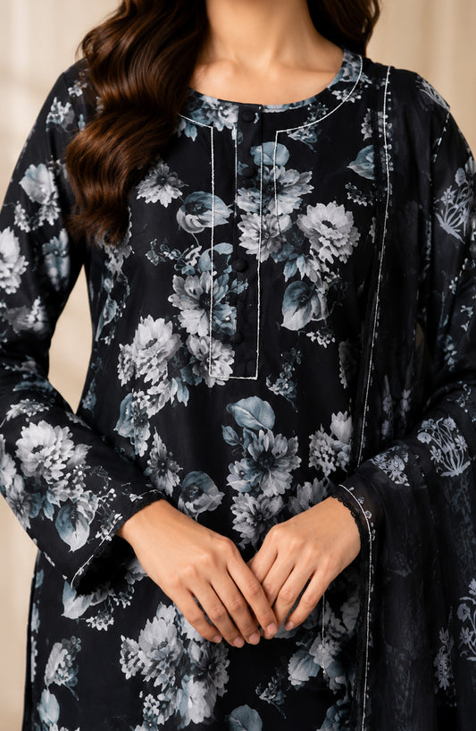 Monochrome Printed Lawn Stitched 3 Piece Suit - AKMP-01 - AM26MCH - Black - Summer Collection