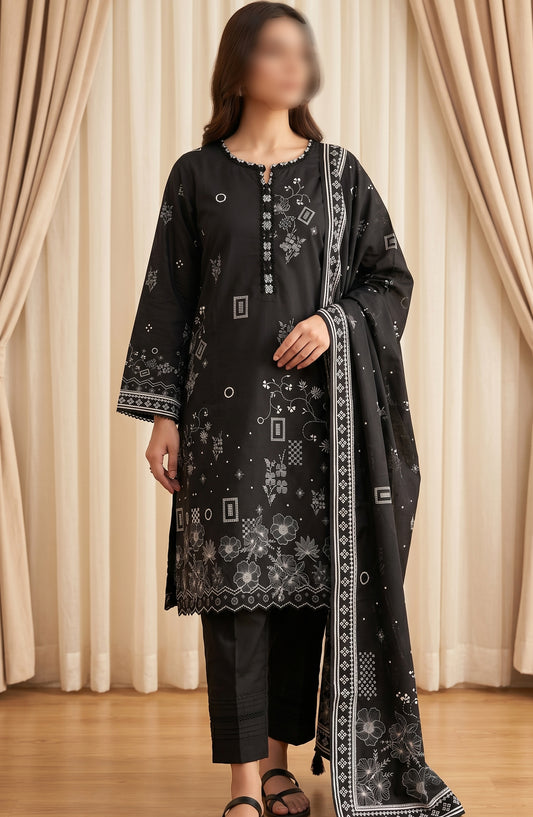 Monochrome Printed Lawn Stitched 3 Piece Suit - AKMP-05 - AM26MCH - Black - Summer Collection