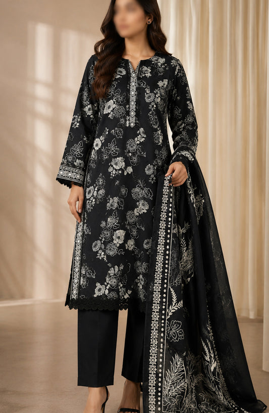 Monochrome Printed Lawn Stitched 3 Piece Suit - AKMP-06 - AM26MCH - Black - Summer Collection