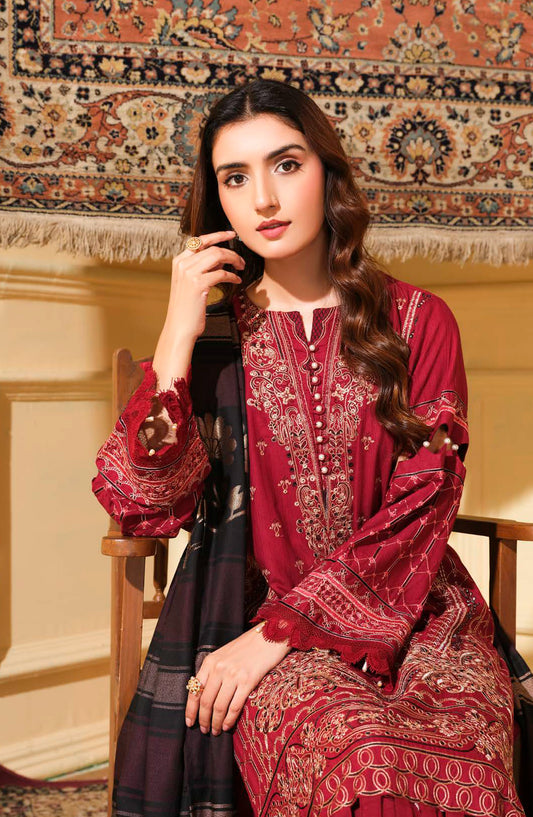 Morpankh by Johra Embroidered Winter Fabric Unstitched 3 Piece Suit - JH-828 - JH25MORP - Red - Winter Collection