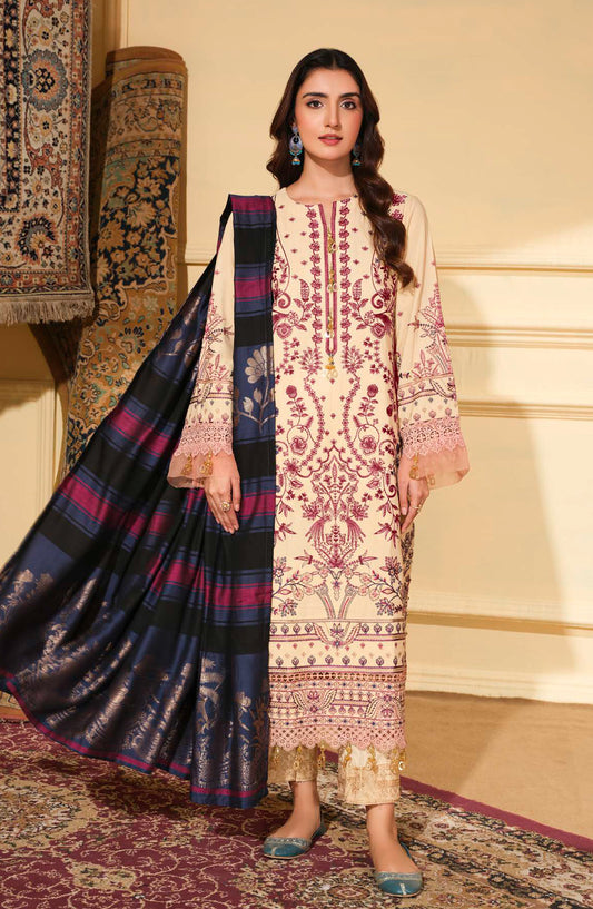 Morpankh by Johra Embroidered Winter Fabric Unstitched 3 Piece Suit - JH-827 - JH25MORP - Fawn - Winter Collection