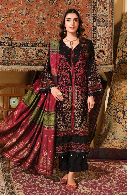 Morpankh by Johra Embroidered Winter Fabric Unstitched 3 Piece Suit - JH-826 - JH25MORP - Black - Winter Collection