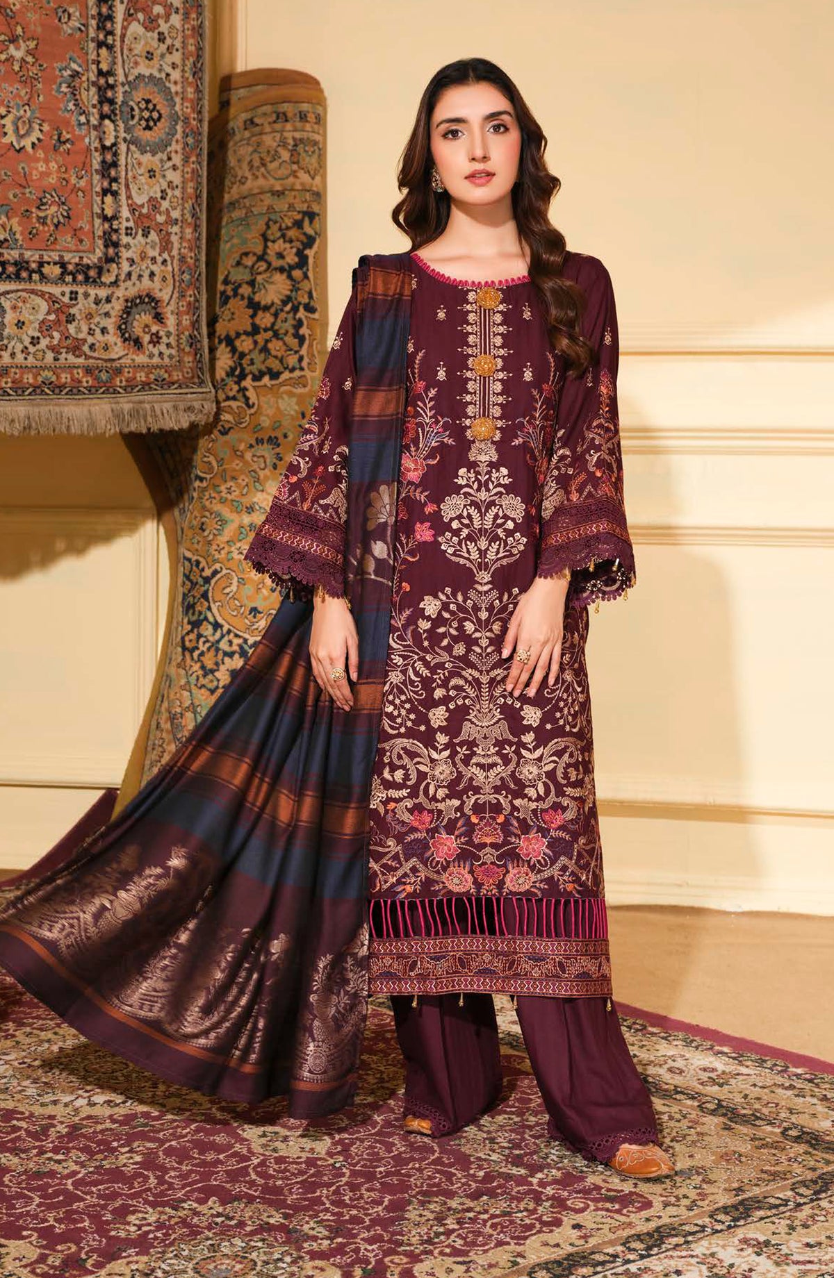Morpankh by Johra Embroidered Winter Fabric Unstitched 3 Piece Suit - JH-824 - JH25MORP - Purple - Winter Collection