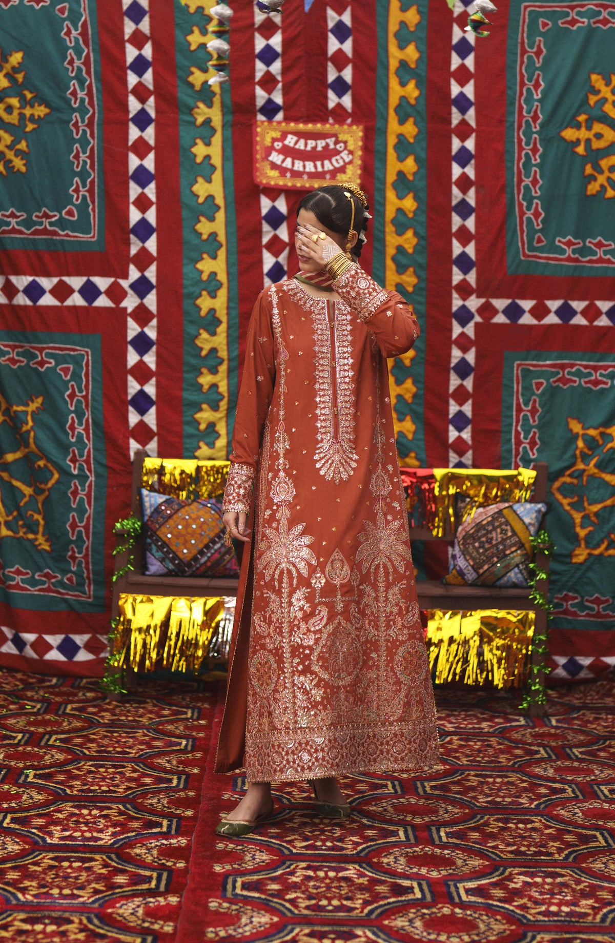 Casual Lite Mubarak Embroidered Silk Viscose Stitched 3 Piece Suit - 01 Gulnaar - CL26MRK - Orange - Festive Collection