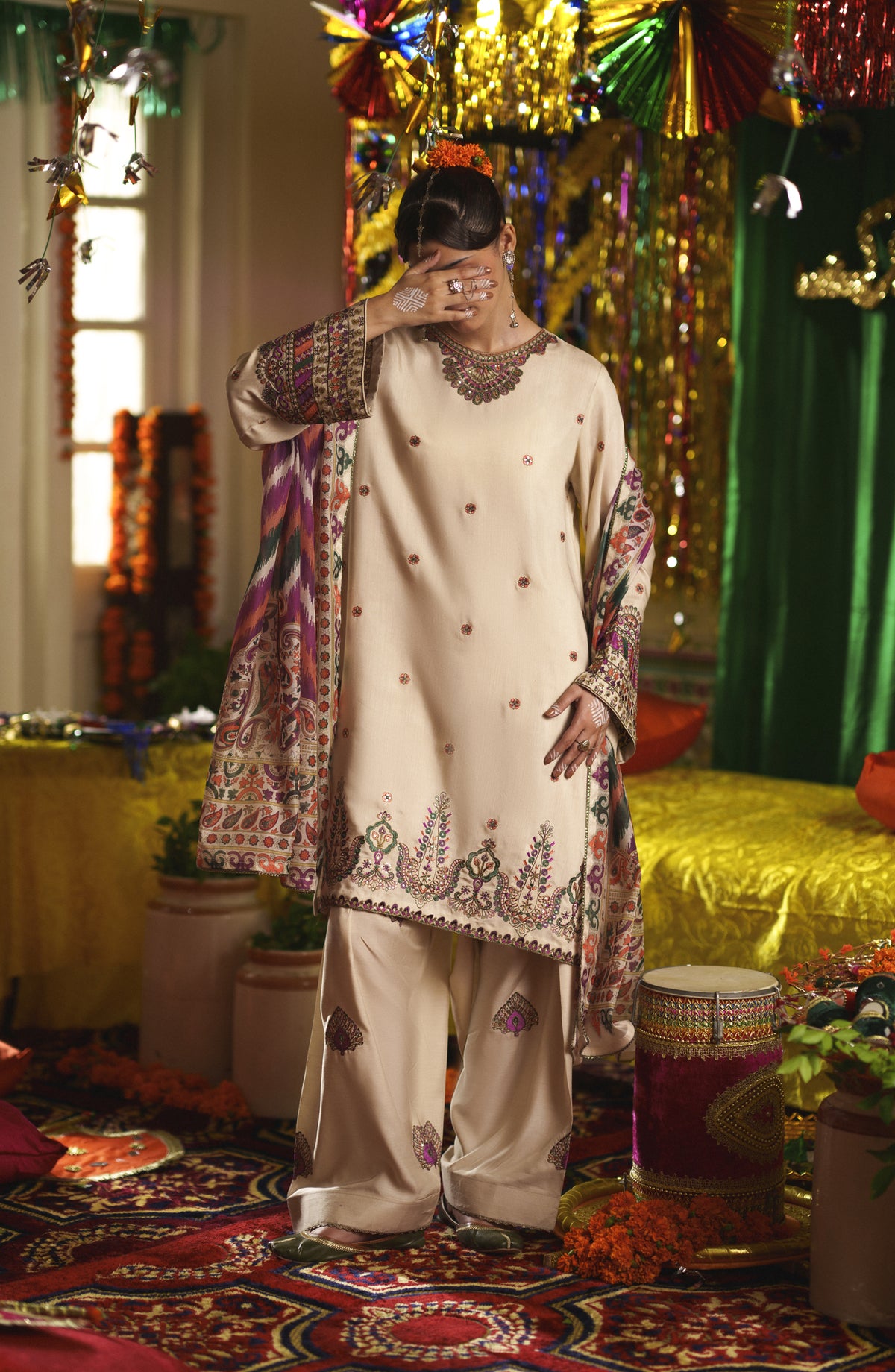 Casual Lite Mubarak Embroidered Silk Viscose Stitched 3 Piece Suit - 05 Sehar - CL26MRK - Fawn - Festive Collection