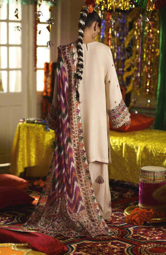 Casual Lite Mubarak Embroidered Silk Viscose Stitched 3 Piece Suit - 05 Sehar - CL26MRK - Fawn - Festive Collection