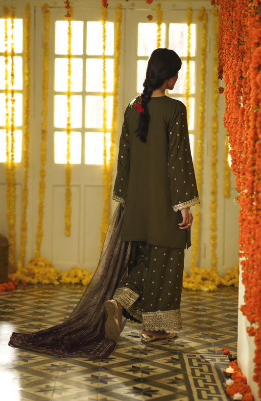 Casual Lite Mubarak Embroidered Silk Viscose Stitched 3 Piece Suit - 03 Mehreen - CL26MRK - Green - Festive Collection