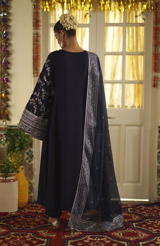 Casual Lite Mubarak Embroidered Silk Viscose Stitched 3 Piece Suit - 07 Sitara - CL26MRK - Blue - Festive Collection