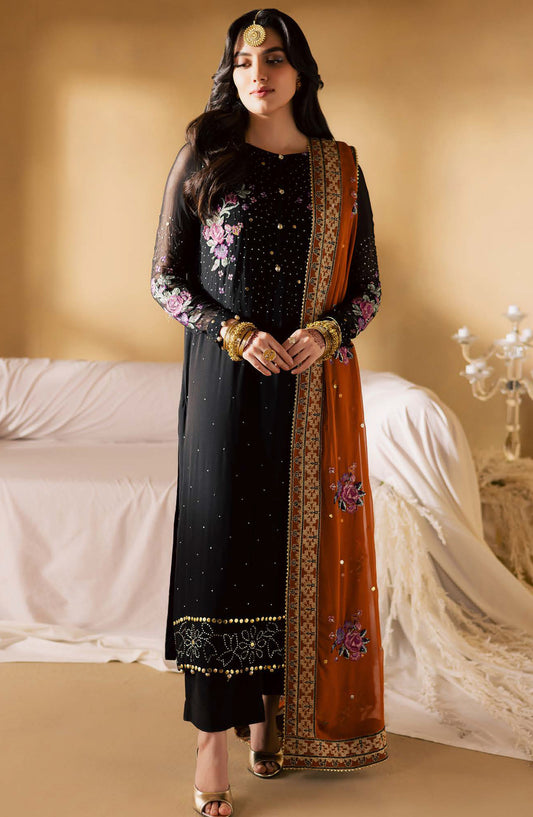 Mukeshkari by Nureh Embroidered Chiffon Unstitched 3 Piece Suit - MK-18 - NU25MSHK - Black - Luxury Collection