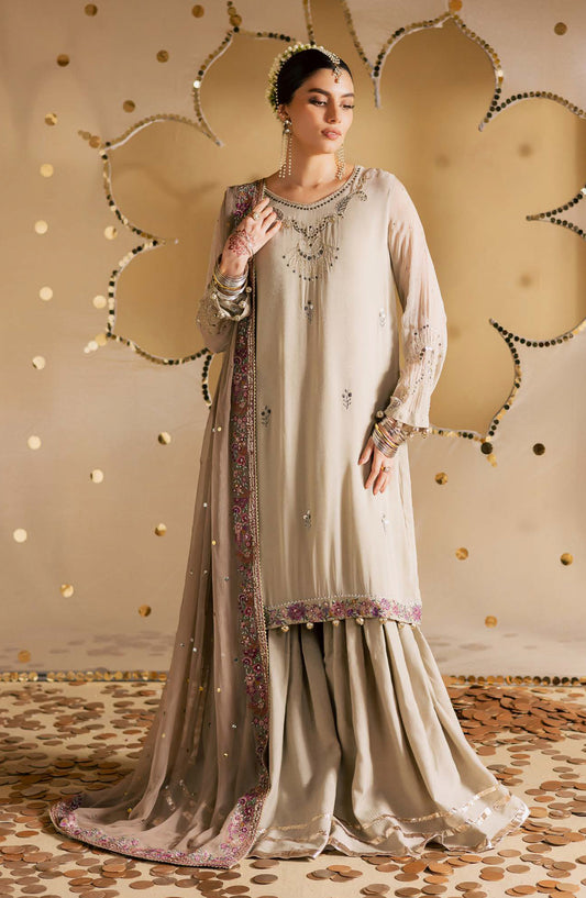 Mukeshkari by Nureh Embroidered Chiffon Unstitched 3 Piece Suit - MK-17 - NU25MSHK - Beige - Luxury Collection