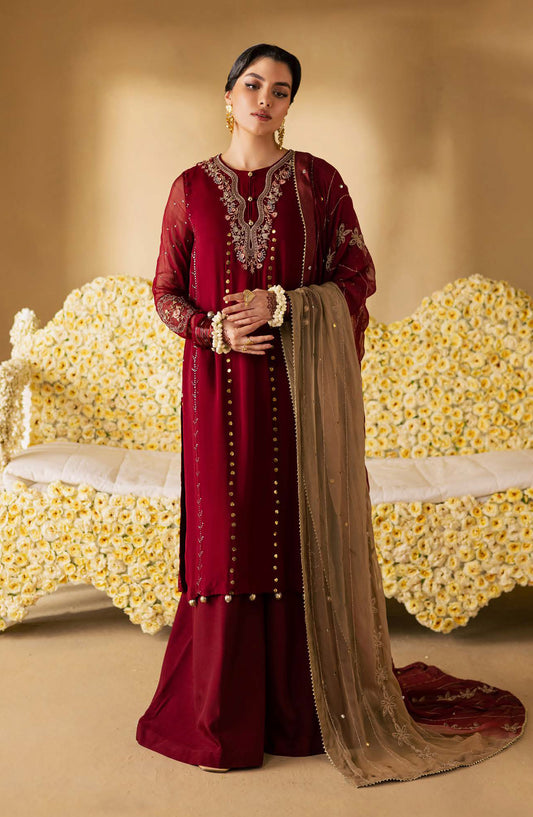 Mukeshkari by Nureh Embroidered Chiffon Unstitched 3 Piece Suit - MK-16 - NU25MSHK - Red - Luxury Collection
