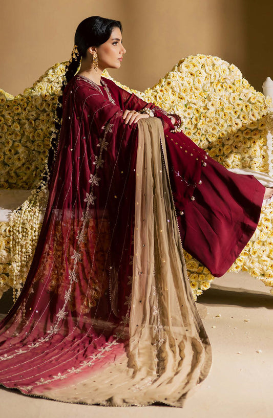 Mukeshkari by Nureh Embroidered Chiffon Unstitched 3 Piece Suit - MK-16 - NU25MSHK - Red - Luxury Collection