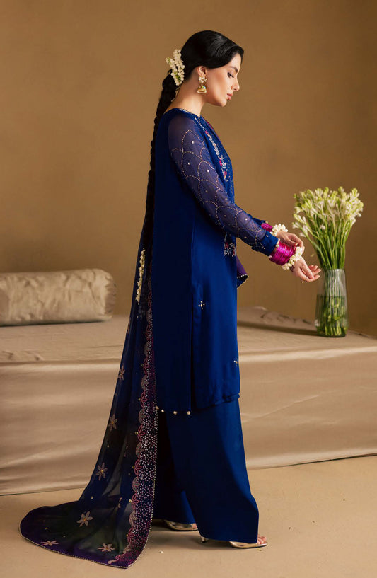 Mukeshkari by Nureh Embroidered Chiffon Unstitched 3 Piece Suit - MK-15 - NU25MSHK - Blue - Luxury Collection