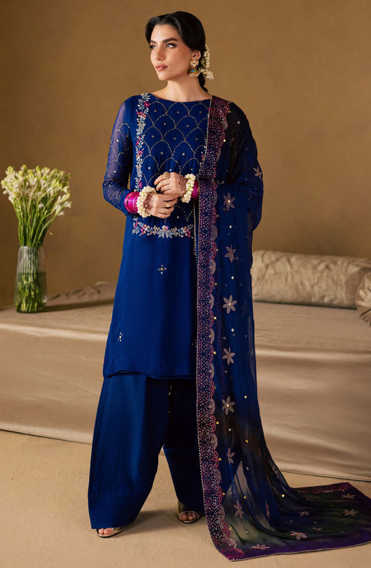 Mukeshkari by Nureh Embroidered Chiffon Unstitched 3 Piece Suit - MK-15 - NU25MSHK - Blue - Luxury Collection