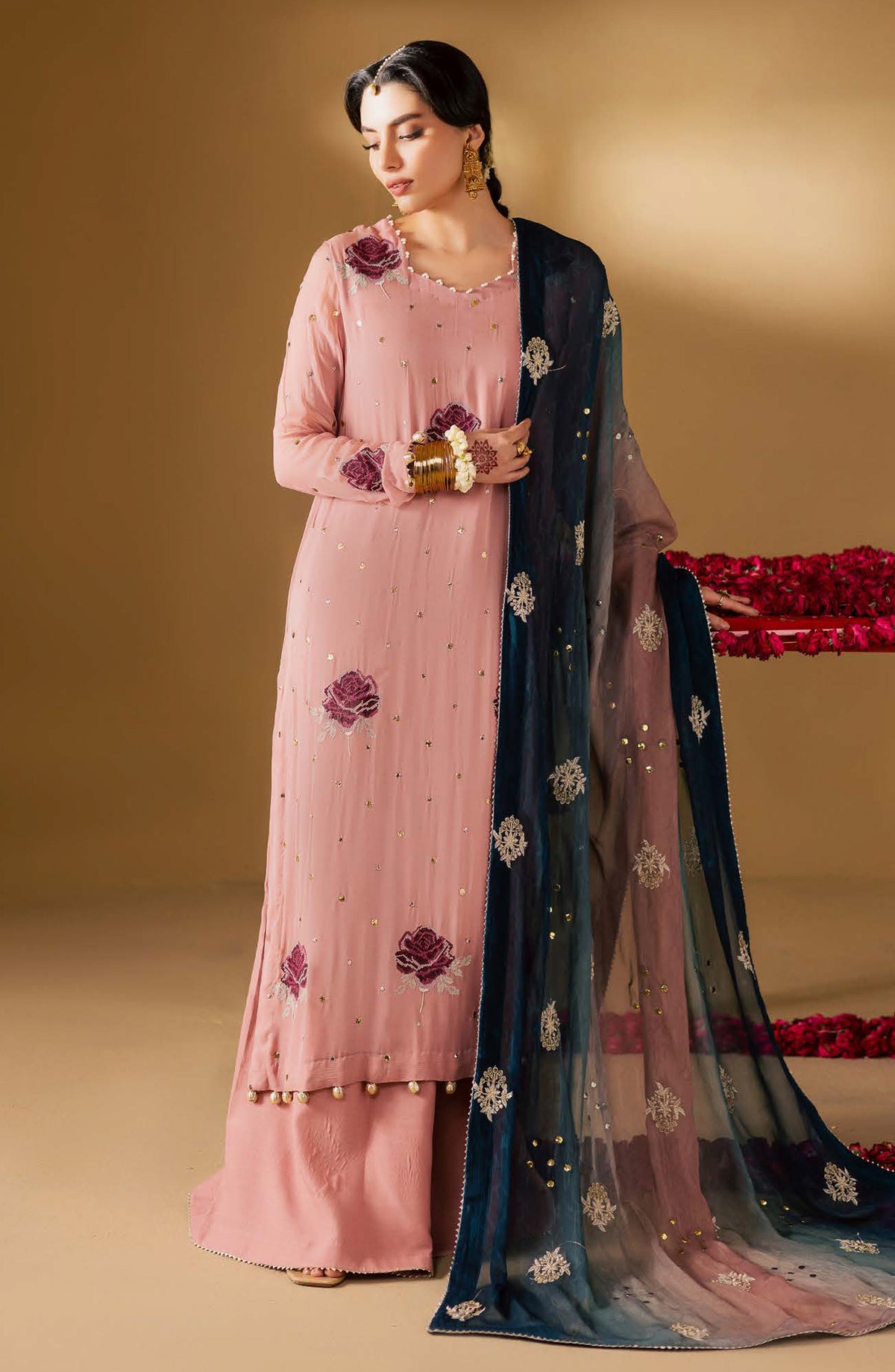Mukeshkari by Nureh Embroidered Chiffon Unstitched 3 Piece Suit - MK-14 - NU25MSHK - Pink - Luxury Collection