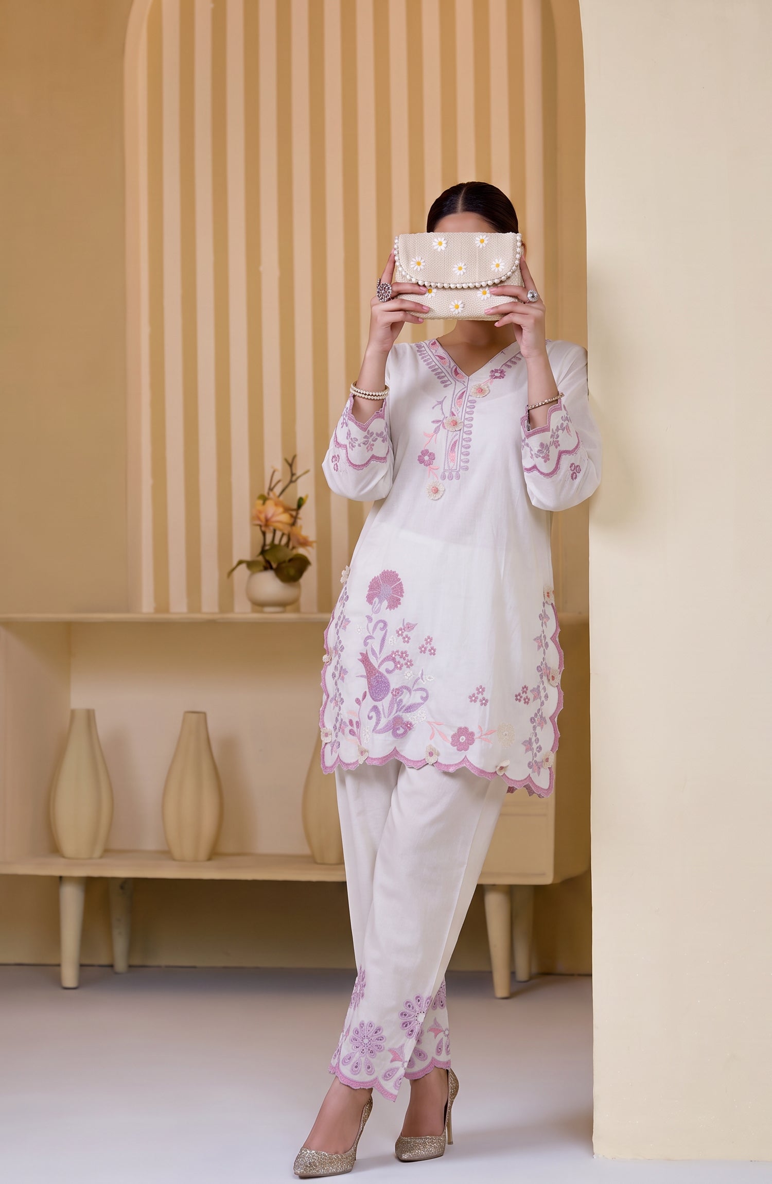Mulaqaat by Amna Khadija Embroidered Cotton Stitched 2 Co-ord Set - AKMEC-21 - AM26QTL - White - Casual Collection