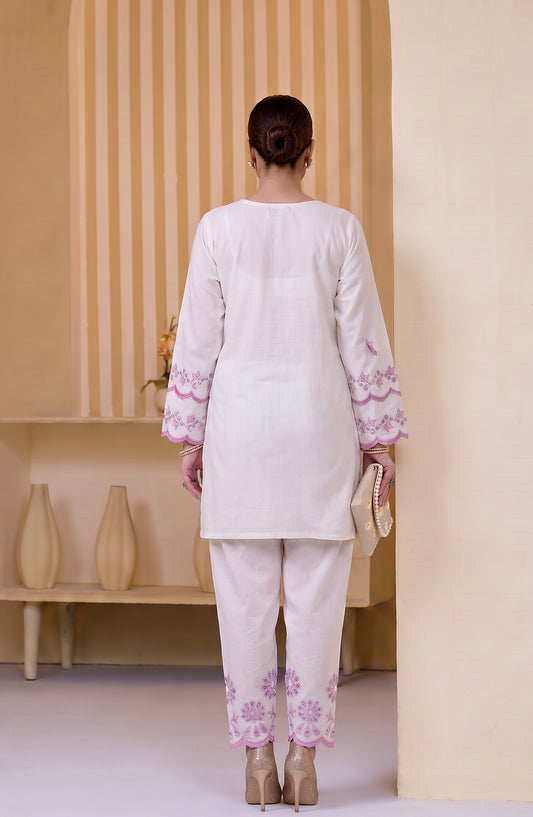Mulaqaat by Amna Khadija Embroidered Cotton Stitched 2 Co-ord Set - AKMEC-21 - AM26QTL - White - Casual Collection