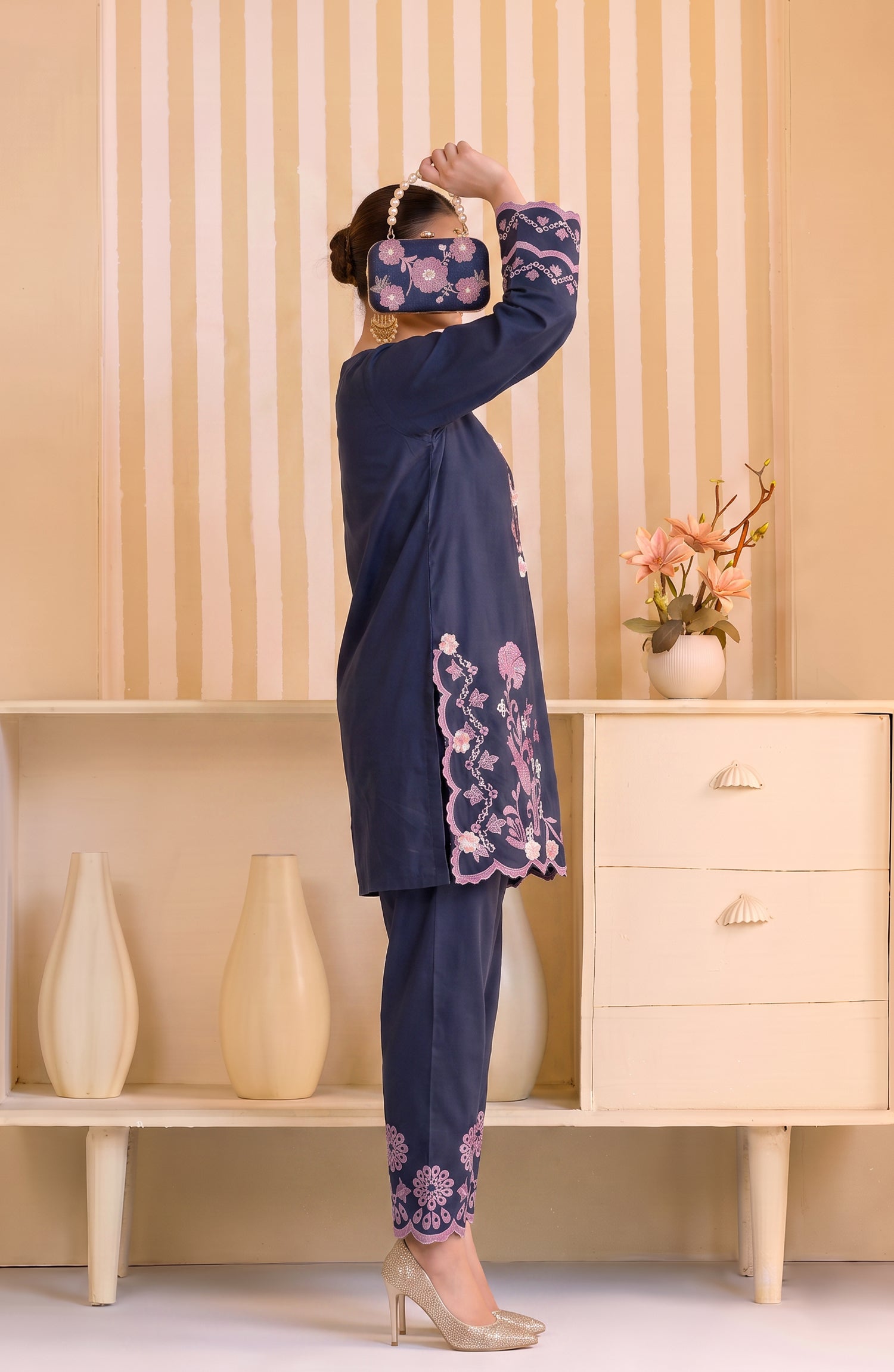 Mulaqaat by Amna Khadija Embroidered Cotton Stitched 2 Co-ord Set - AKMEC-22 - AM26QTL - Blue - Casual Collection