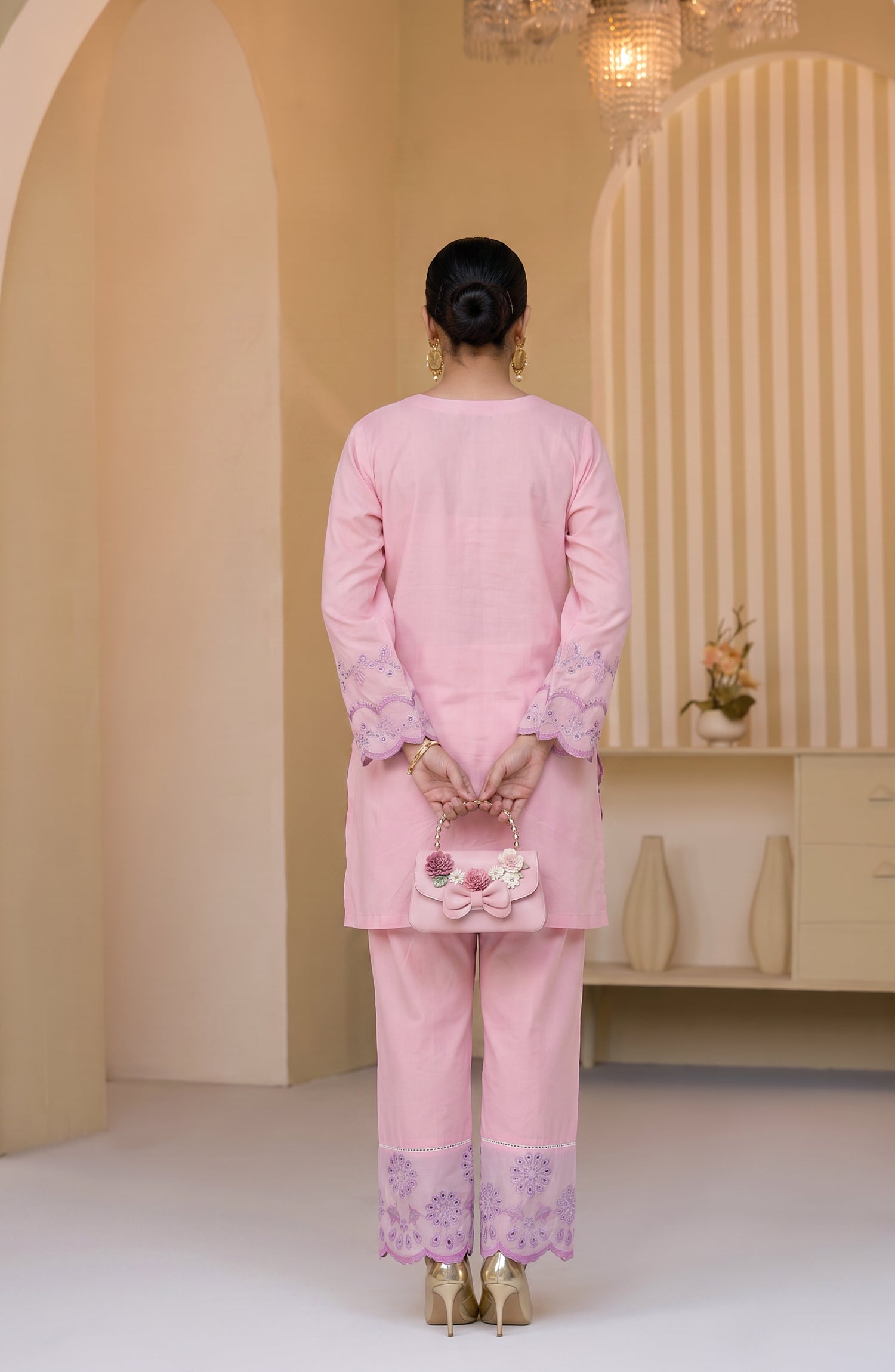 Mulaqaat by Amna Khadija Embroidered Cotton Stitched 2 Co-ord Set - AKMEC-23 - AM26QTL - Pink - Casual Collection