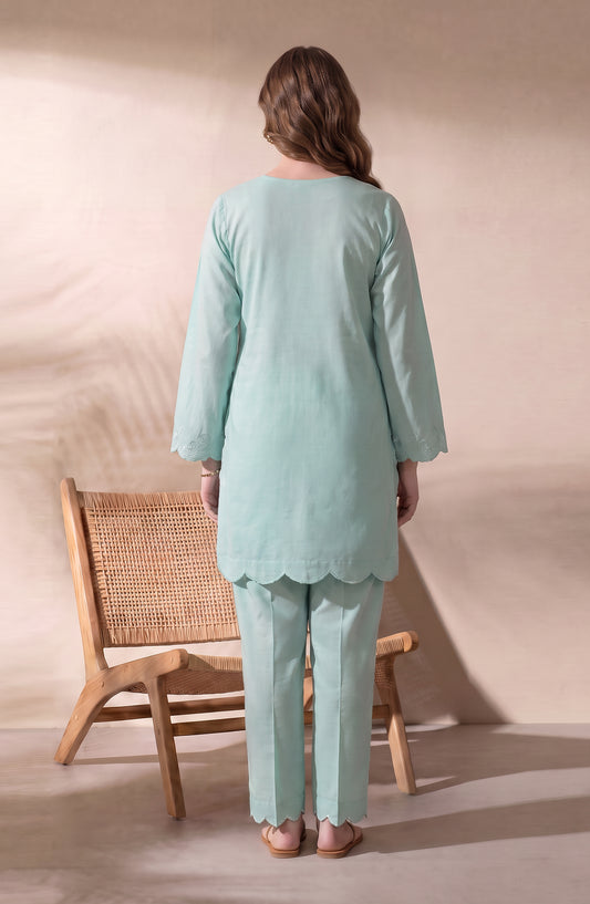 Mulaqaat by Amna Khadija Embroidered Cotton Cambric Stitched 2 Piece Co-ord Set - AKMEC-01 - AM26MULQ - Blue - Summer Collection