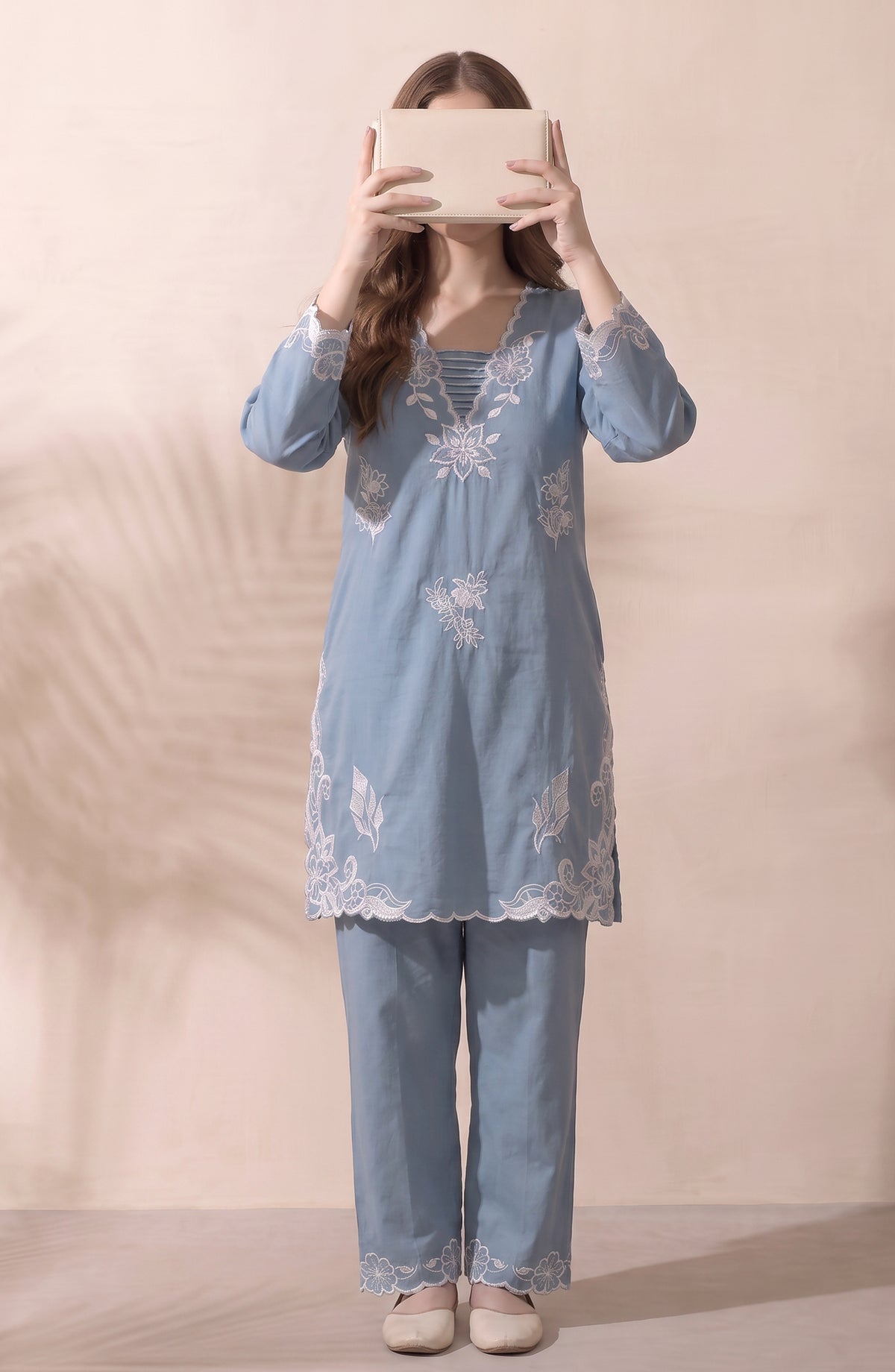 Mulaqaat by Amna Khadija Embroidered Cotton Cambric Stitched 2 Piece Co-ord Set - AKMEC-03 - AM26MULQ - Blue - Summer Collection