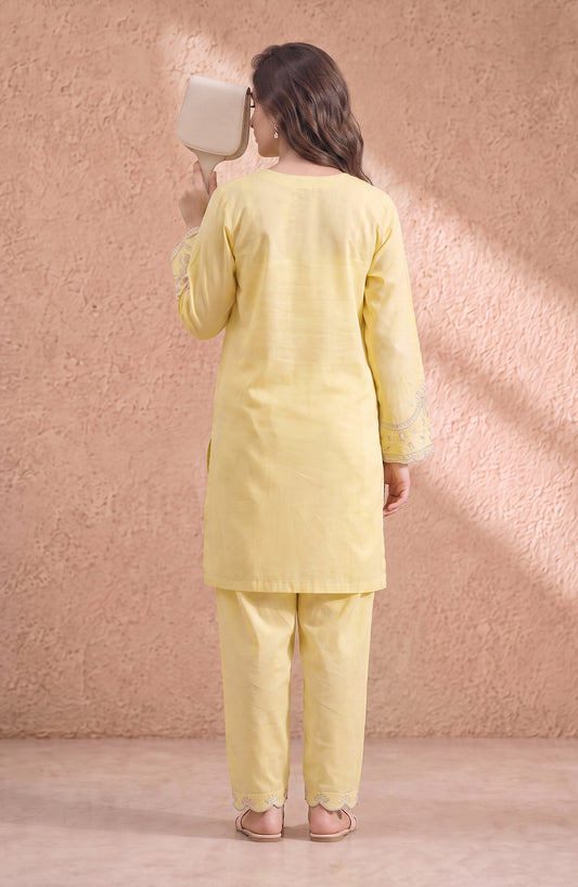 Mulaqaat by Amna Khadija Embroidered Cotton Cambric Stitched 2 Piece Co-ord Set - AKMEC-05 - AM26MULQ - Yellow - Summer Collection