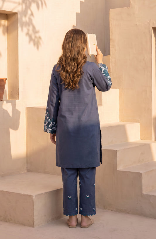 Mulaqaat by Amna Khadija Embroidered Cotton Cambric Stitched 2 Piece Co-ord Set - AKMEC-07 - AM26MULQ - Blue - Summer Collection