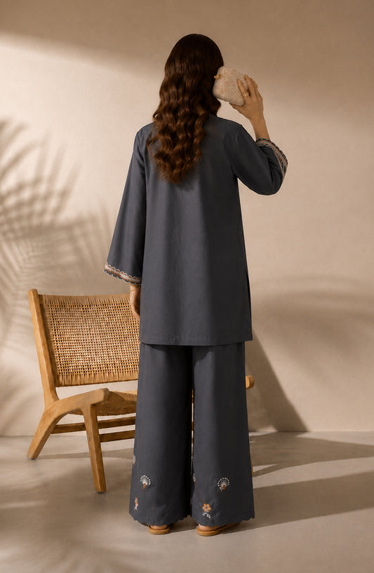 Mulaqaat by Amna Khadija Embroidered Cotton Cambric Stitched 2 Piece Co-ord Set - AKMEC-08 - AM26MULQ - Black - Summer Collection
