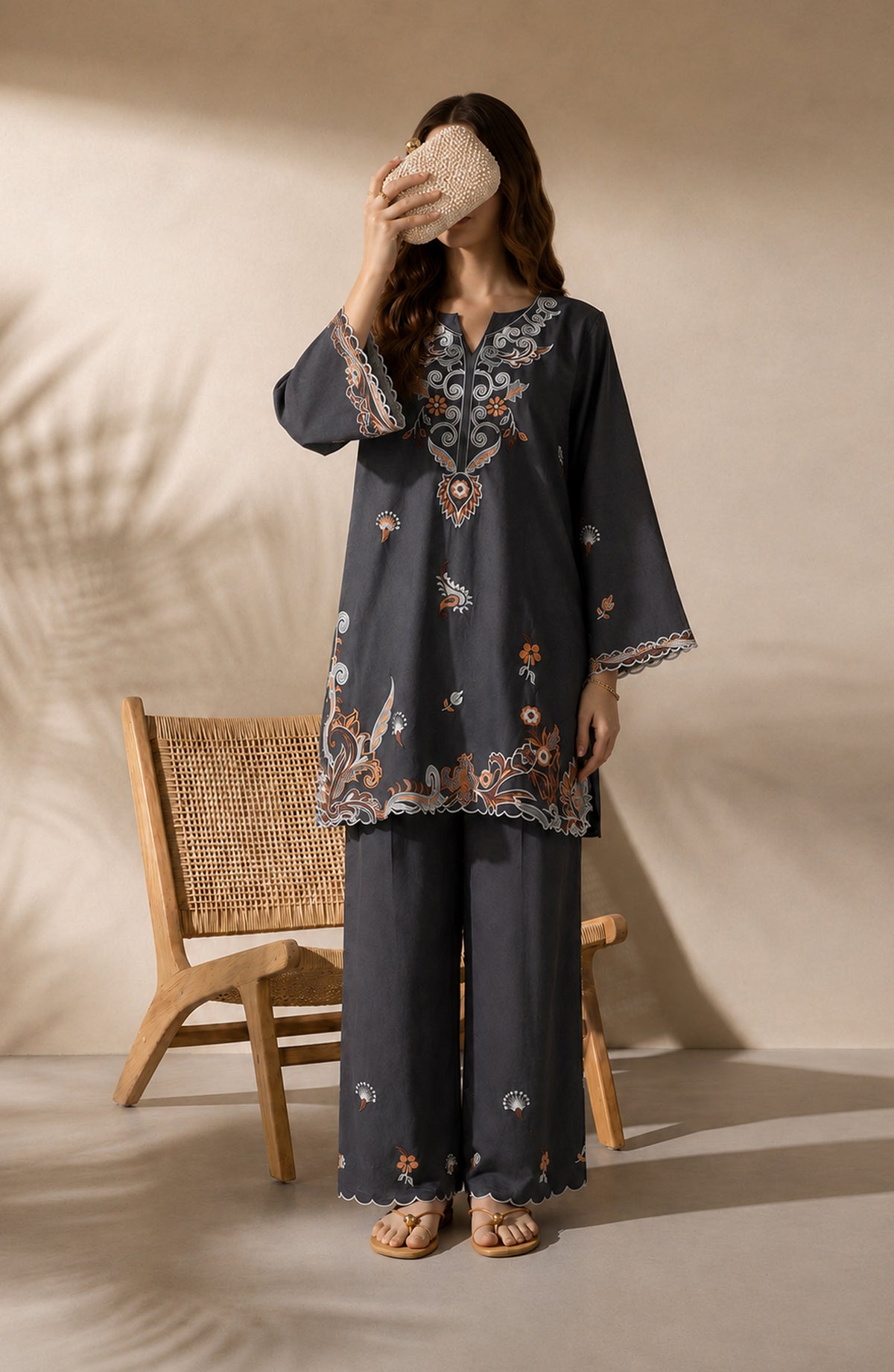 Mulaqaat by Amna Khadija Embroidered Cotton Cambric Stitched 2 Piece Co-ord Set - AKMEC-08 - AM26MULQ - Black - Summer Collection