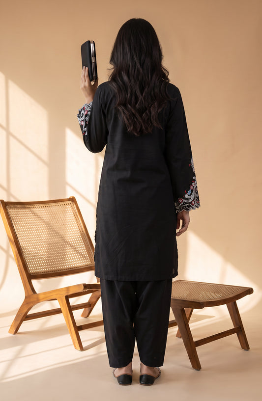 Mulaqaat by Amna Khadija Embroidered Cotton Cambric Stitched 2 Piece Co-ord Set - AKMEC-09 - AM26MULQ - Black - Summer Collection