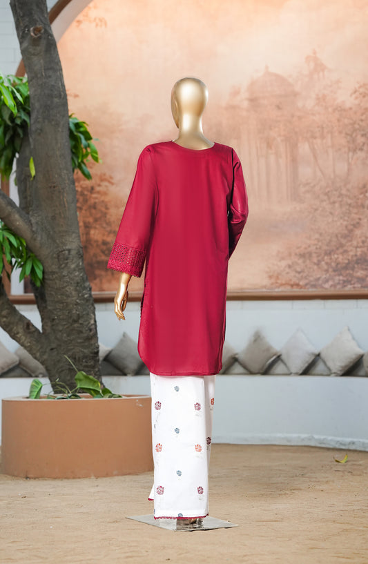 Mulaqaat by Amna Khadija Embroidered Cotton Lawn Stitched 2 Piece Suit - AKM-04 - AM26MQT - Maroon - Summer Collection