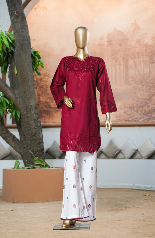 Mulaqaat by Amna Khadija Embroidered Cotton Lawn Stitched 2 Piece Suit - AKM-04 - AM26MQT - Maroon - Summer Collection