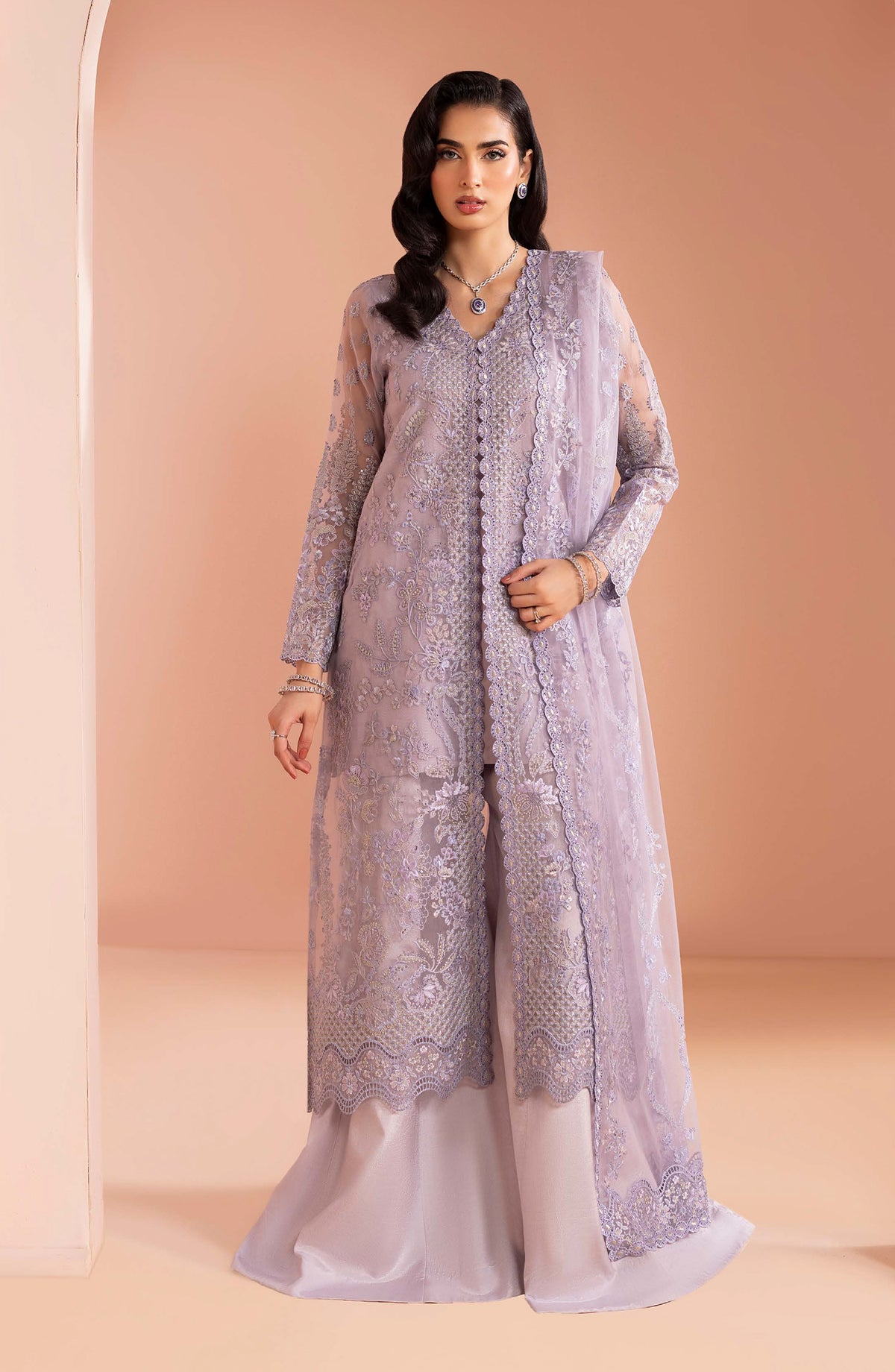 Murawat by Lavish Premium Luxury Embroidered Chiffon Unstitched 3 Piece Suit - D-10 - LP25MRW - Purple - Formals Collection