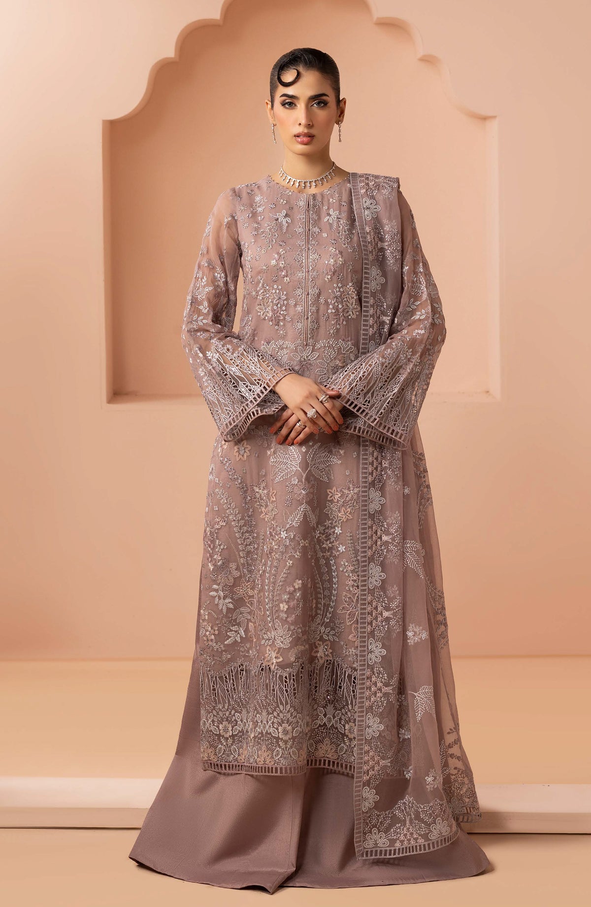 Murawat by Lavish Premium Luxury Embroidered Chiffon Unstitched 3 Piece Suit - D-09 - LP25MRW - Pink - Formals Collection