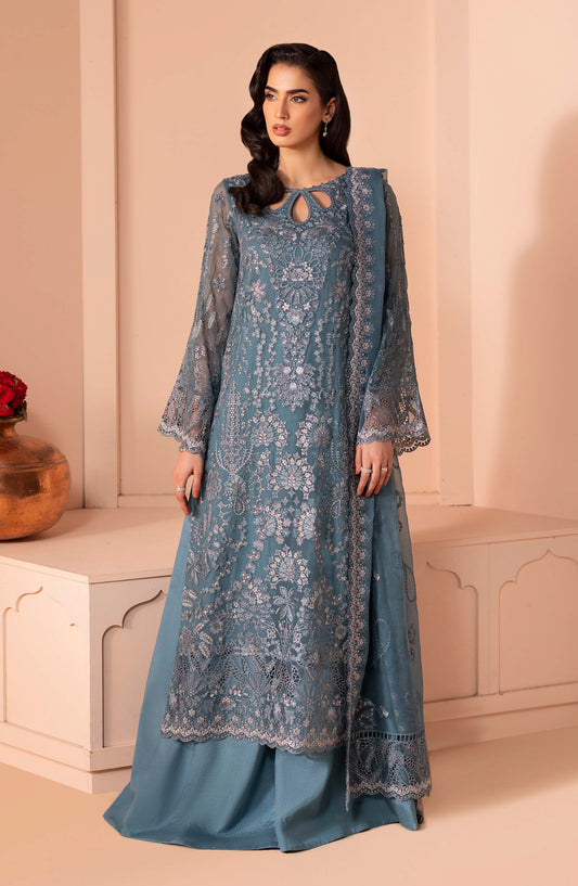 Murawat by Lavish Premium Luxury Embroidered Chiffon Unstitched 3 Piece Suit - D-06 - LP25MRW - Teal - Formals Collection