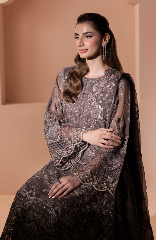 Murawat by Lavish Premium Luxury Embroidered Chiffon Unstitched 3 Piece Suit - D-05 - LP25MRW - Grey - Formals Collection