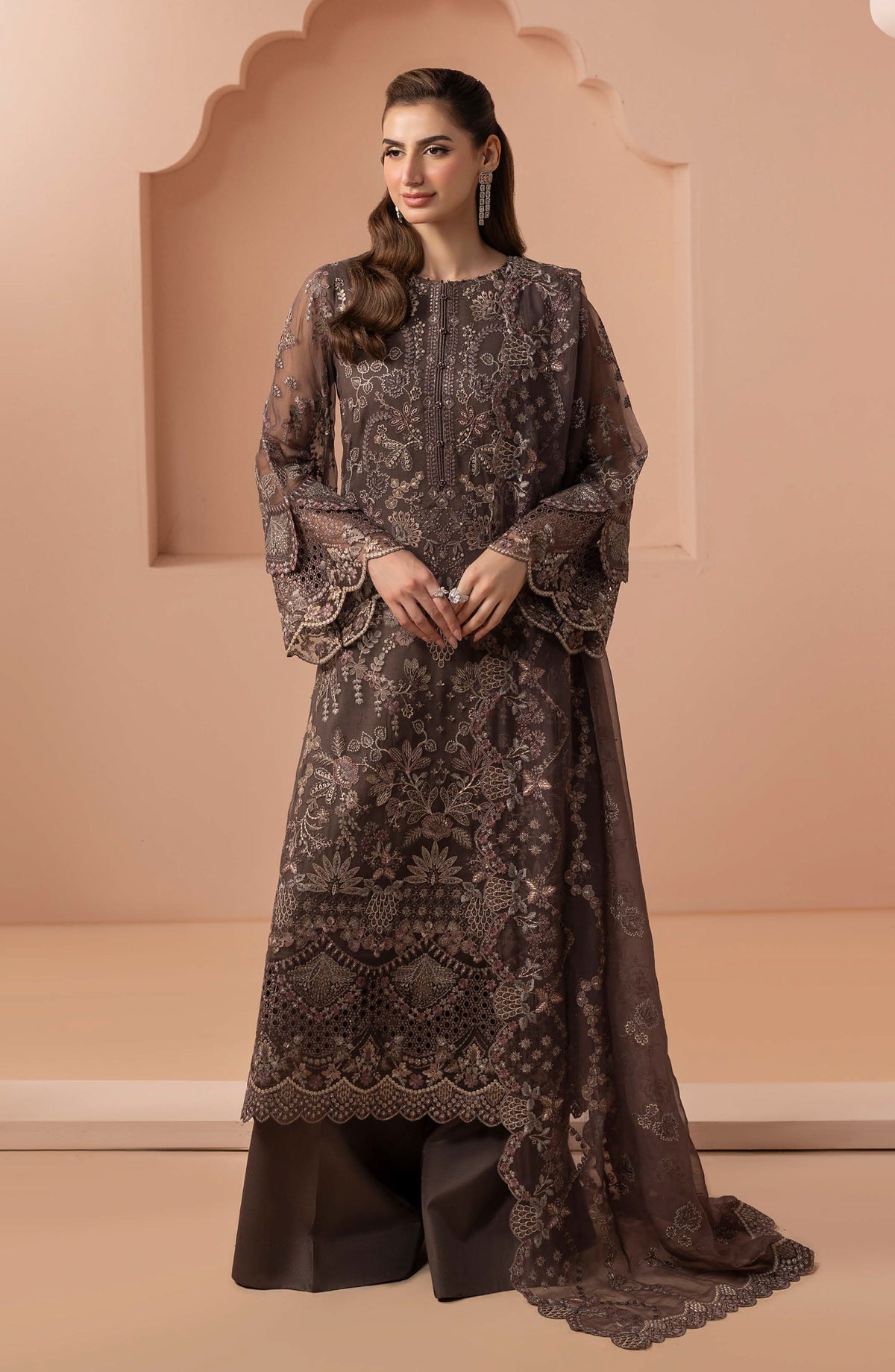 Murawat by Lavish Premium Luxury Embroidered Chiffon Unstitched 3 Piece Suit - D-05 - LP25MRW - Grey - Formals Collection